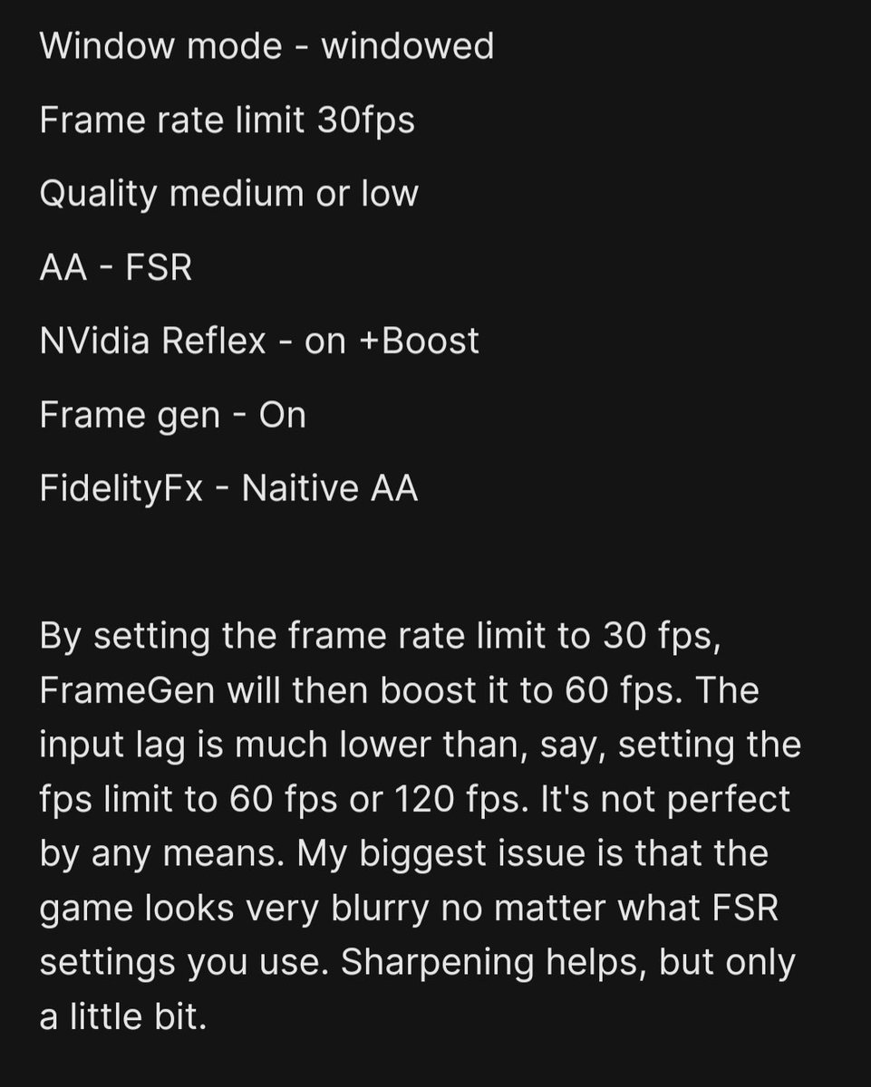 My settings for @GrayZoneWarfare to get a stable 60fps. My PC build is a  3070ti - Ryzen 7 3700x - 32gb Ram. I hope this may help some people #GZW