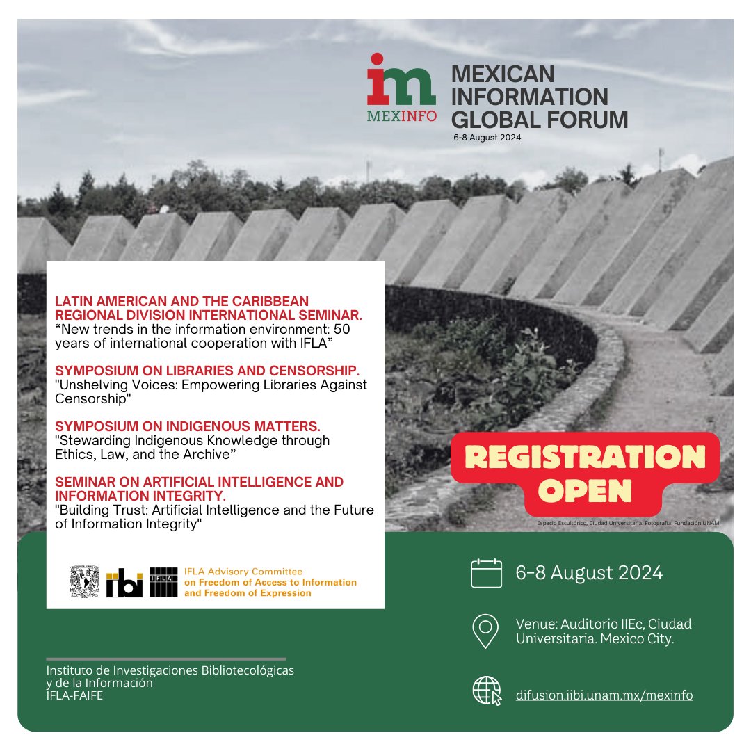 #LastCall for #EarlyBird #Registration #MEXINFO #IFLA #IIBI #UNAM #MÉXICO More information: difusion.iibi.unam.mx/mexinfo/index.…