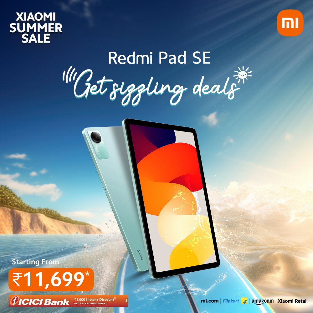 This summer, we're turning up the heat on savings! 💸 Get your #RedmiPadSE at a jaw-dropping price during our #XiaomiSummerSale. Hurry, before this deal melts away! Buy now: bit.ly/_RedmiPadSE