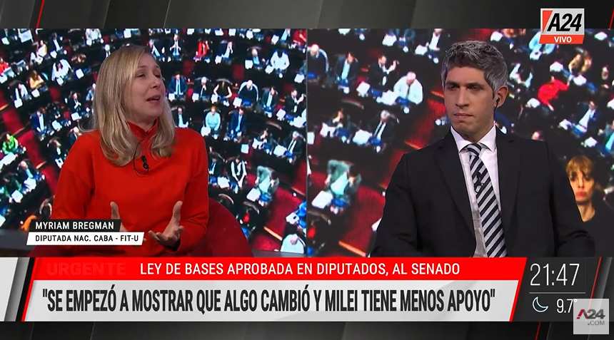 💬 @MyriamBregman en @A24COM: 'No nos pueden canjear presupuesto universitario a cambio de reventar a todo el pueblo. El presupuesto tiene que salir del no pago al FMI, de los que se enriquecieron todos estos años, de las mineras que se llevan todo y no dejan nada'