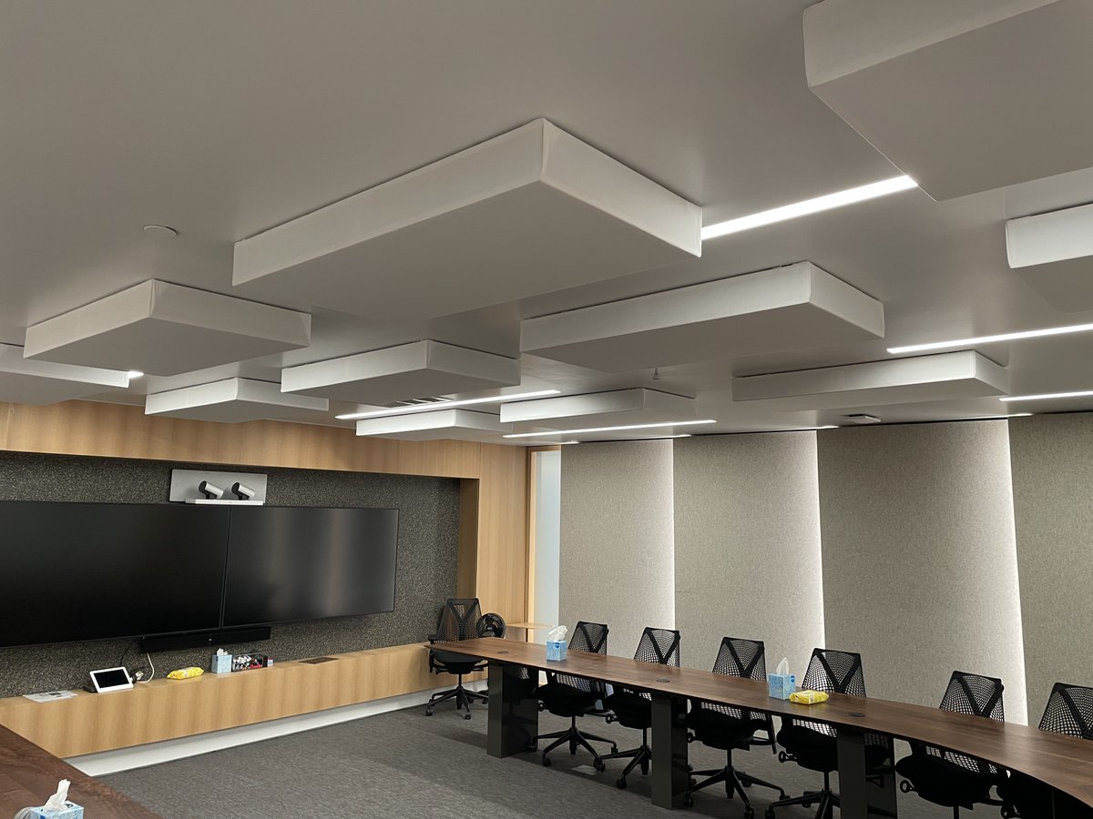 Conference Room with 12 of our 4” (2’ x 4’) Standard White Ultacoustic All Broadband (Absorbing From All Sides) Bass Traps for Echo Reduction & Sound Balancing! #basstraps #acousticpanels #basstrap #soundpanels #studio #homerecordingstudio