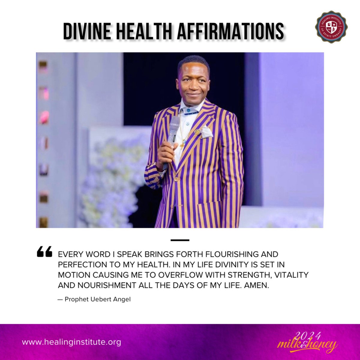 Every word I speak brings forth flourishing and perfection to my health. In my life divinity is set in motion causing me to overflow with strength, vitality and nourishment all the days of my life. Amen. #uebertangel #healinginstitute #healing #milkandhoney #affirmation