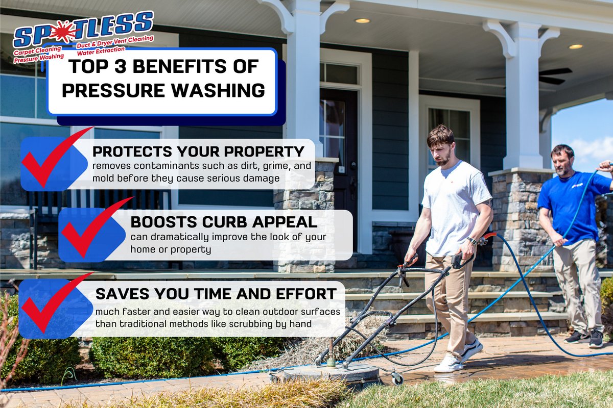 spotlessva's tweet image. Not just about looks—it's about maintenance! 🛠️
Learn why regular pressure washing is key to preserving your property. 

Contact us to learn more!

#MaintenanceTips #HomeImprovement #SpotlessClean