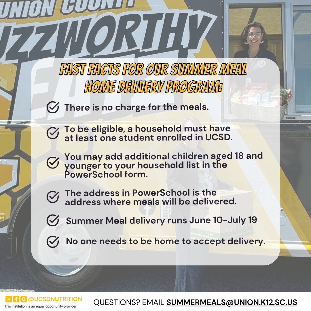 Buzzing with excitement for our summer meals, don't miss out and sign up today!
Complete the PowerSchool signup form now: unionk12.powerschool.com/public/

@ucsdsc #DoingGreatThingsUCSD #UnionSC #UnionSouthCarolina #Union #SCschools #UnionCounty #BuzzworthyEats