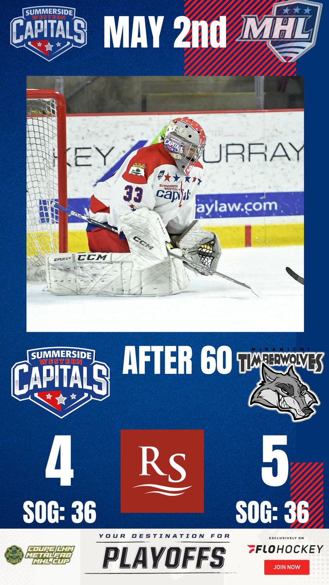 Caps lose a heartbreaker in game 6, 5 - 4. Miramichi wins the MetalFab MHL Cup and will represent the MHL at the Centennial Cup in Oakville from May 9-19th. #CapsArmy