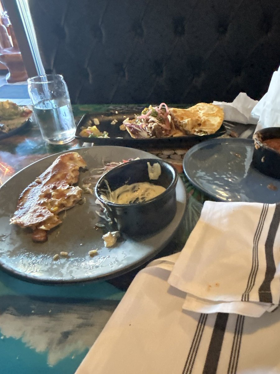 My friend and I went out and I killed a quarter of a quesadilla she killed a taco and her husband got one hell of a doggy bag with the other 3/4 of mine and 2 of her tacos. lol no wonder he encourages girls night he always comes out with free food.