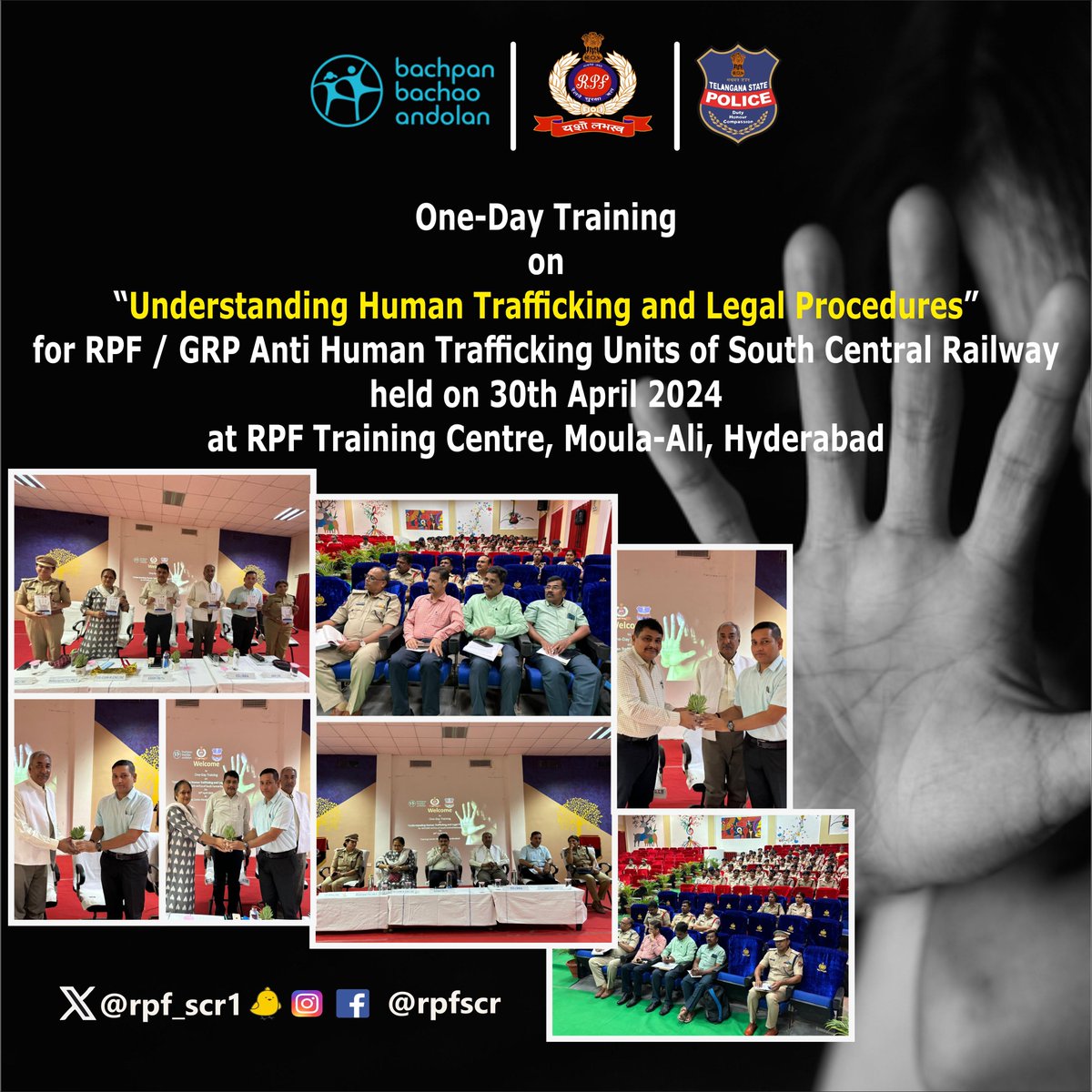 Taking a stand against #HumanTrafficking, @rpf_scr1 hosted a one-day training session on 'Understanding Human Trafficking & Legal Procedures', enlightening 98 officers/staff from #RPF & #GRP. Together, let's empower and educate for a safer world! #EndTrafficking @RPF_INDIA