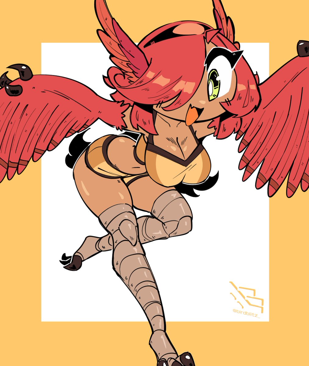 c0mm for @/Mizar_Poppycorn of their red avadavat harpy oc, Palia !! she is very cute and was very fun to draw