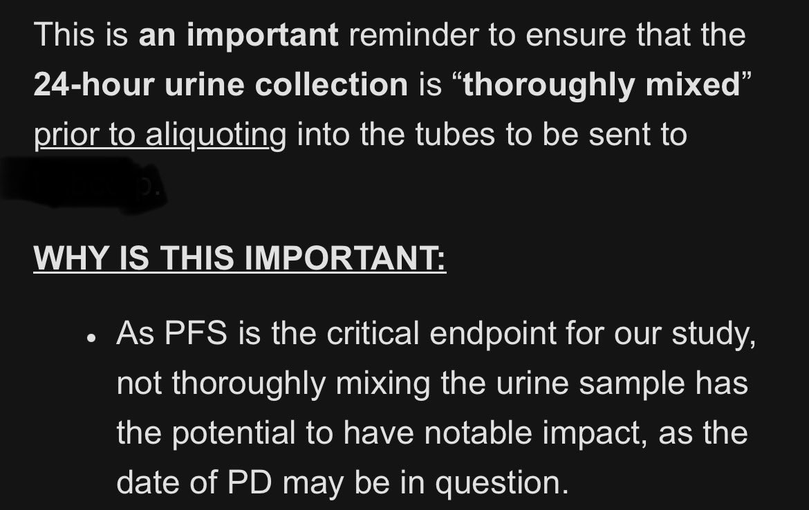 From an email sent by a CRO today… I hope for a future* where 24-hour urine assessments don’t hold this “critical” of a role in myeloma #MMsm trials 😉 * More on this topic coming soon!