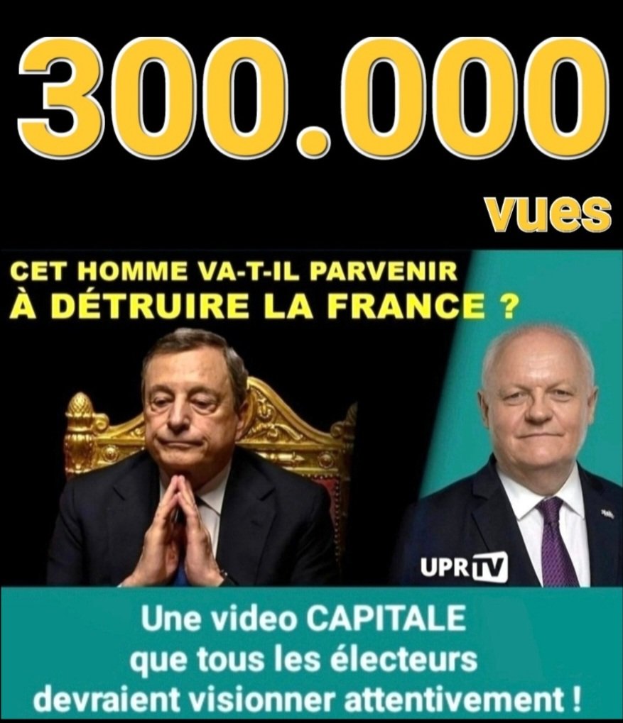 🎥 𝟯𝟬𝟬.𝟬𝟬𝟬 𝘃𝘂𝗲𝘀 Pendant que les médias embrouillent les Français avec des projets «d'Autre Europe» qui n'auront jamais lieu, MARIO DRAGHI -l'homme de l'oligarchie- tisse sa toile pour succéder à Leyen à la Commission 🇪🇺. Son projet est effrayant. youtu.be/wOZHFdnygR0?si…