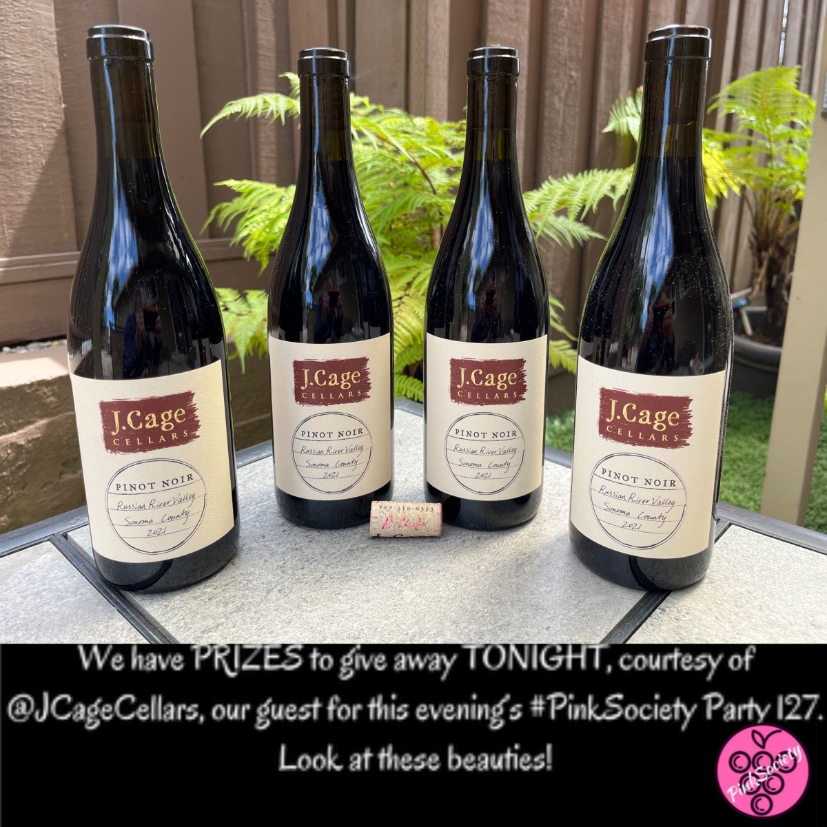 We have PRIZES to give away TONIGHT, courtesy of @JCageCellars, our guest for this evening's #PinkSociety Party 127. Look at these beauties! @boozychef @jflorez @_drazzari @AskRobY @myvinespot @redwinecats @Kerryloves2trvl @WineOnTheDime @Wine4Frida