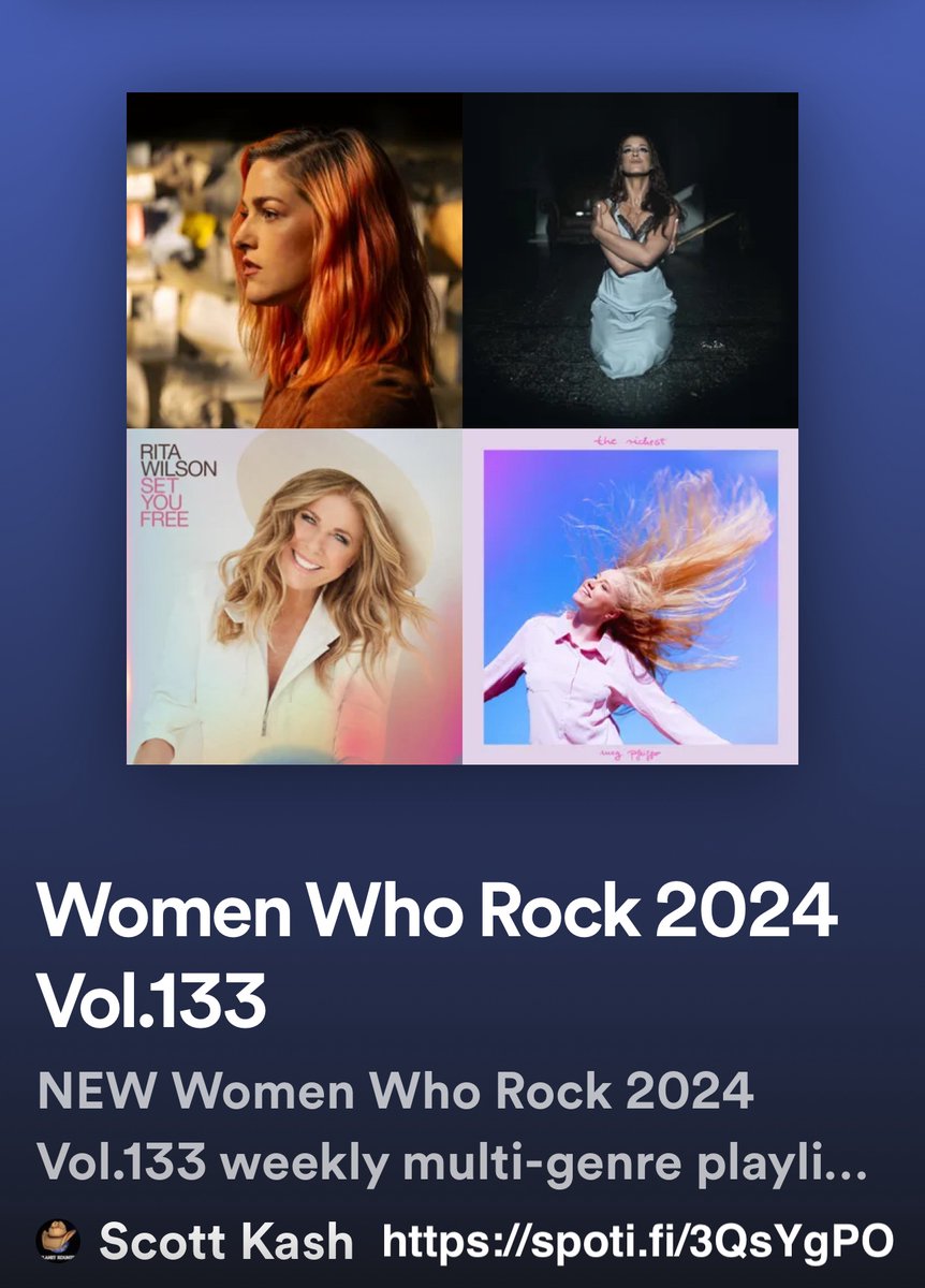 NEW #WomenWhoRock playlist with new releases by @CassadeePope @Ella_Collier @RitaWilson @megpfeiffer @brontefallband @emmylawmusic @livdotmusic @juneholland_ @IAmJimenaArroyo +MORE #Spotify spoti.fi/3QsYgPO #NewMusic2024 #MultiGenre @rt_tsb