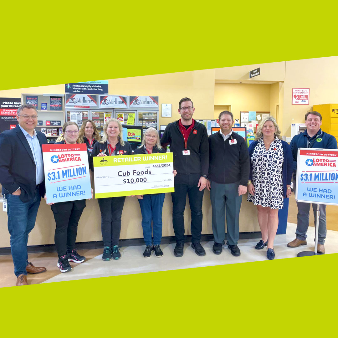 A $3.1M #LottoAmerica ticket was sold at @cubfoods in #CoonRapids. The store earned a $10K bonus that will go to their community foundation that supports a variety of #MN charities such as @2harvest, @SalvationArmyUS & Masonic Children’s Hospital & a local charity in Coon Rapids.