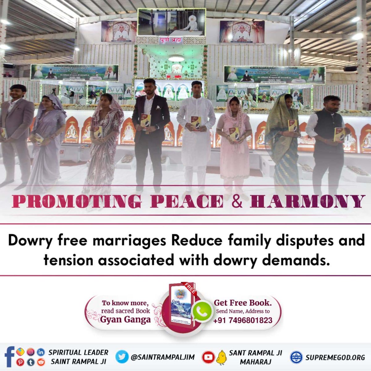 #GodMorningFriday

The mission against dowry launched by Sant Rampal Ji Maharaj, 'Dowry Free India', is being made successful.  Most of the dowry based marriages are taking place all over India.  In the presence of Sant Rampal Ji Maharaj.