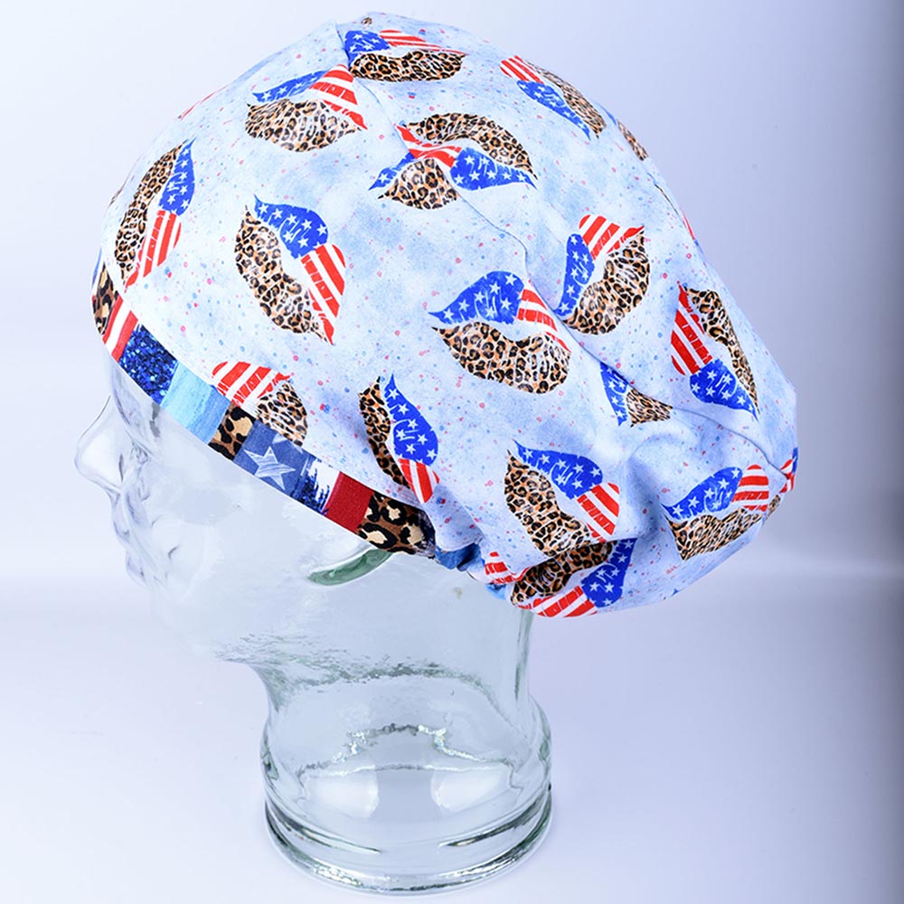Back in Stock! Patriotic Kisses Scrub Cap. Full Coverage Style. Made of super soft, super stretchy luxury custom fabrics.

#healthcare #eyecare #xray #xraytech #physician #doctor #doctors #opthamology #womanownedbusiness #centralsterile #scrubcaphats