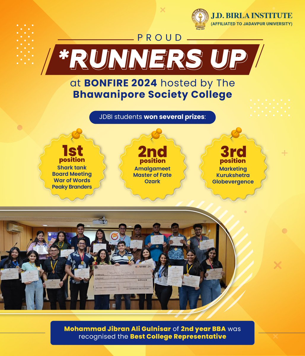 Proud Runners up at BONFIRE 2024 hosted by the Bhawanipore Society College.