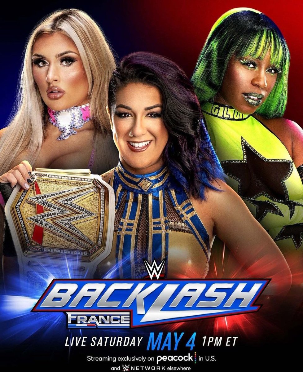 At #Backlash @itsBayleyWWE will defend her @WWE #WomensChampion against @tiffstrattonwwe and @TheTrinity_Fatu in a triple threat match