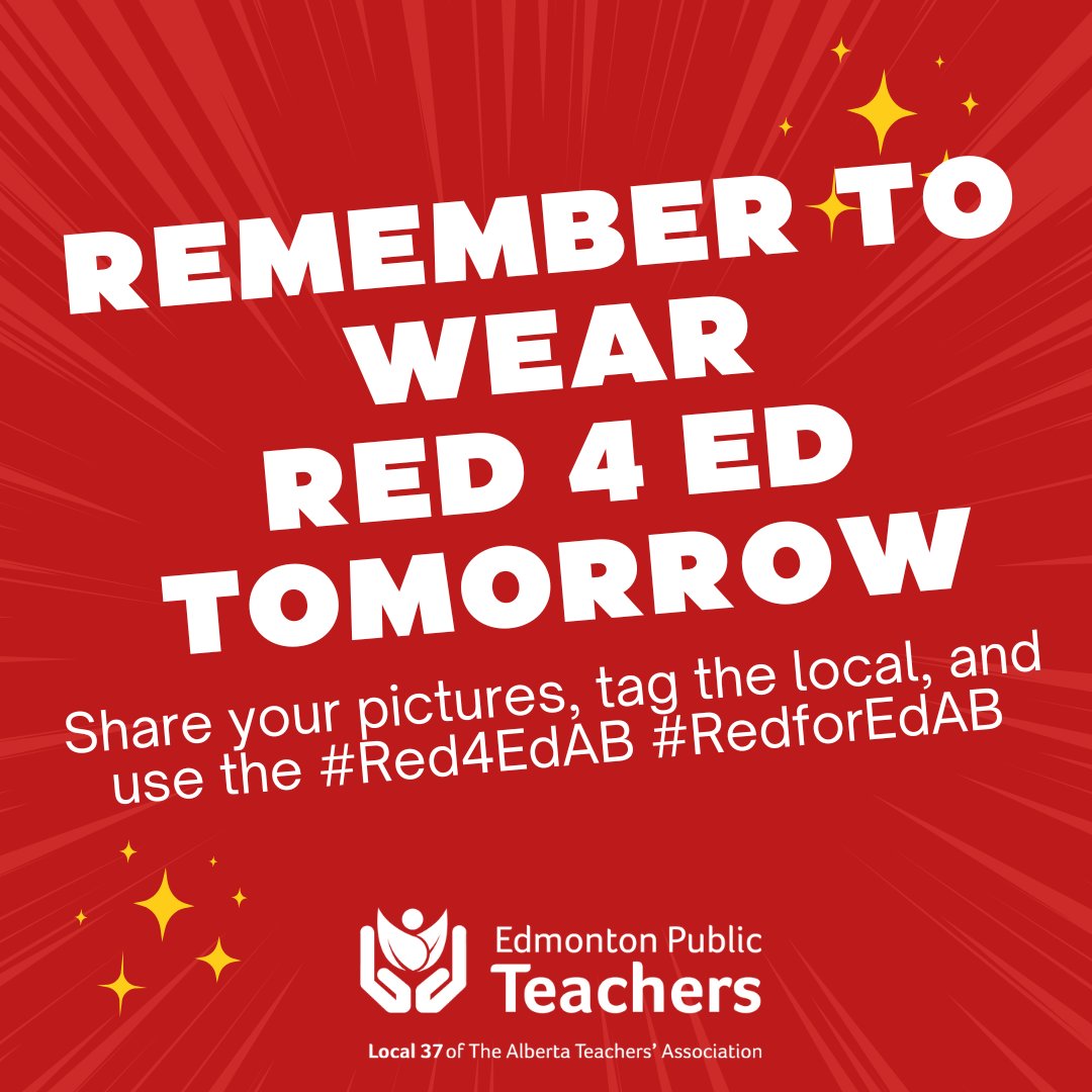 ❤️ & SHARE: Fridays r a chance 2 show off ur support of PUBLIC EDUCATION in AB. It's not just 4 teachers - it's 4 EVERYONE WHO VALUES PUBLIC ED.! Wear red tomorrow! Take photos & tag us in ur posts so we can share & celebrate all in red! #edpub #local37 #Red4EdAB #RedforEdAB