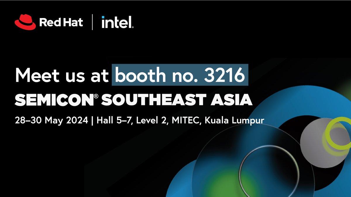Join us at SEMICON SouthEast Asia 2024 in MITEC, Kuala Lumpur, Malaysia, where #RedHat and @Intel are proud to be Platinum Sponsors! Don't miss this exclusive opportunity to connect with the visionary minds shaping the future of technology. Register now: bit.ly/3whwLBV
