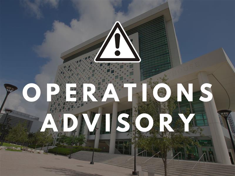 Those who have hearings scheduled at the Miami-Dade Children’s Courthouse for May 3rd should call the Miami-Dade Clerk’s Office at 305-679-2189 to determine if their hearing is still taking place. All regularly scheduled hearings are expected to resume on Monday, May 6th.