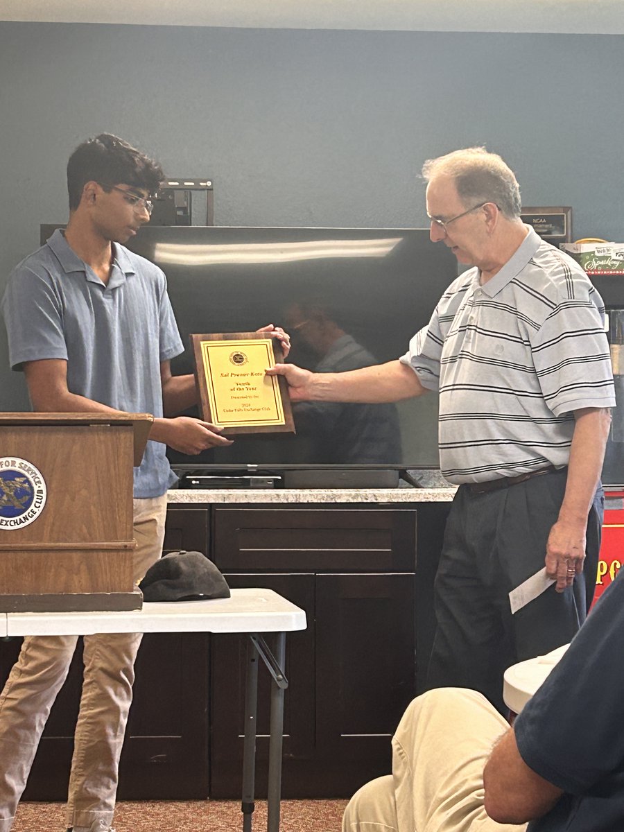 Congratulations to Pranav Kota on receiving District Youth of the Year from the Cedar Falls Exchange Club! He will find out about National Youth of Year at the end of this month. #TigerPride