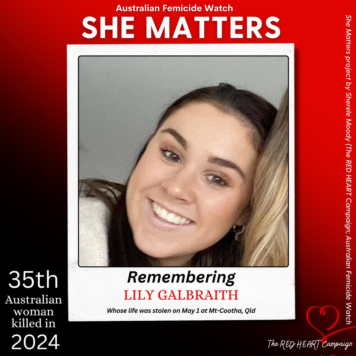 ❤️SHE MATTERS: LILY GALBRAITH!❤️ This is 24-year-old Lily Galbraith. On Wednesday, a former cop drove his car at 200km per hour into Lily's vehicle in Mt-Cootha, Qld. Lily was killed. Her friend is critical. A truck driver was also injured. Queensland Police are investigating…