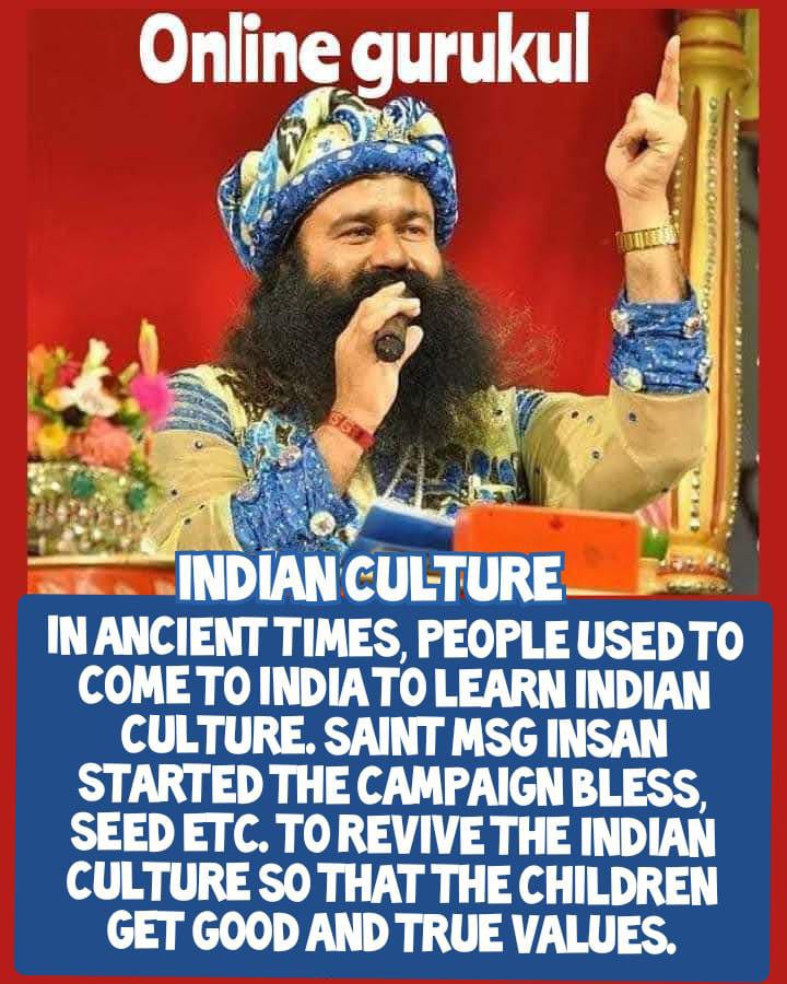 Indian culture is rich with moral values. Saint Ram Rahim ji guides to live in harmony with others. No other country is as diverse as India. To preserve #IndianCulture, participate in initiatives like BLESS, SEED, Uttam Sanskar along with Dera Sacha Sauda followers.