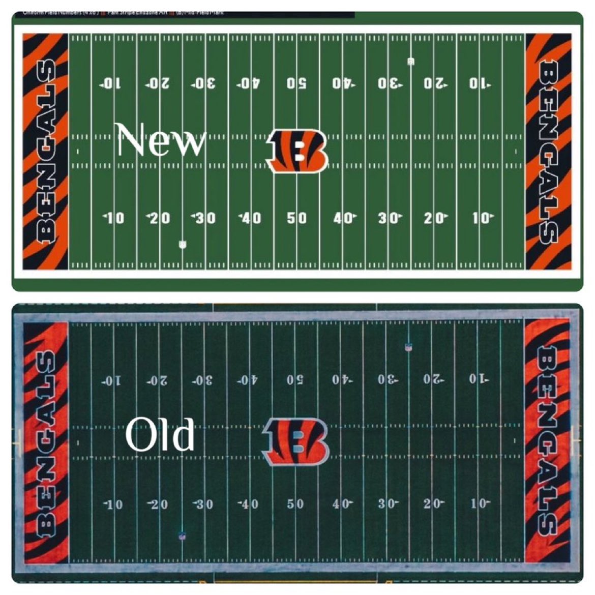 The #Bengals old and new field designs compared…. Damn. 😳 (📸 @fashion_nfl)