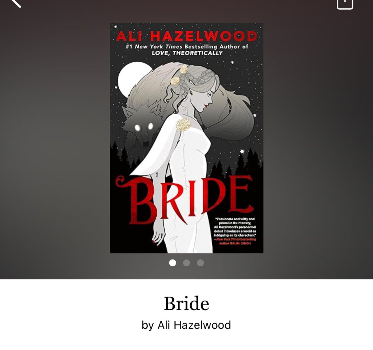 The Bride by Ali Hazelwood 

#TheBride by #AliHazelwood #6288 #30chapters #410pages #437of400 #NewRelease #Audiobook #74for19 #13houraudiobook #MiseryAndLore #april2024 #clearingoffreadingshelves #whatsnext #readitquick