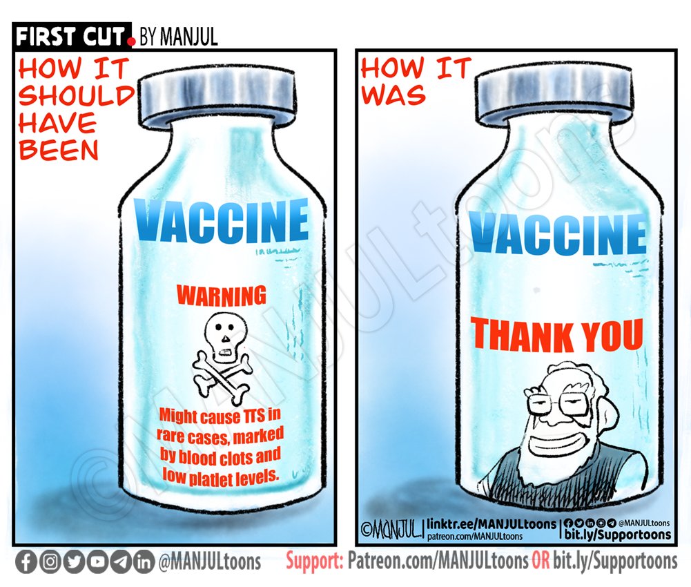 Last week's #Cartoon for my Patreon readers. Linktr.ee/MANJULtoons #VaccineDeath #VaccineGenocide #covidshield #CovidVaccines #ThankYouModiJi