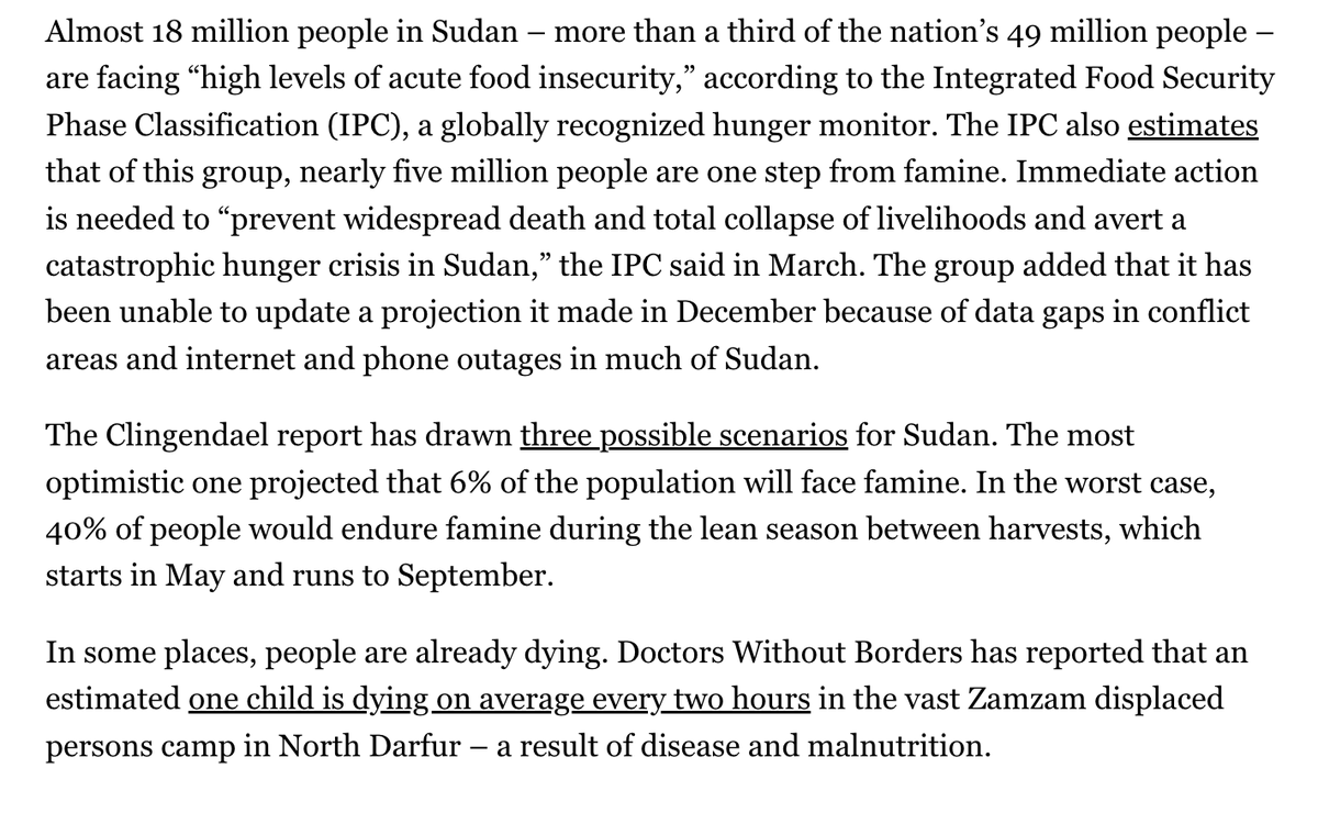 'Doctors Without Borders has reported that an estimated one child is dying on average every two hours in the vast Zamzam displaced persons camp in North Darfur – a result of disease and malnutrition.' x.com/Ayei_Eloheiche…