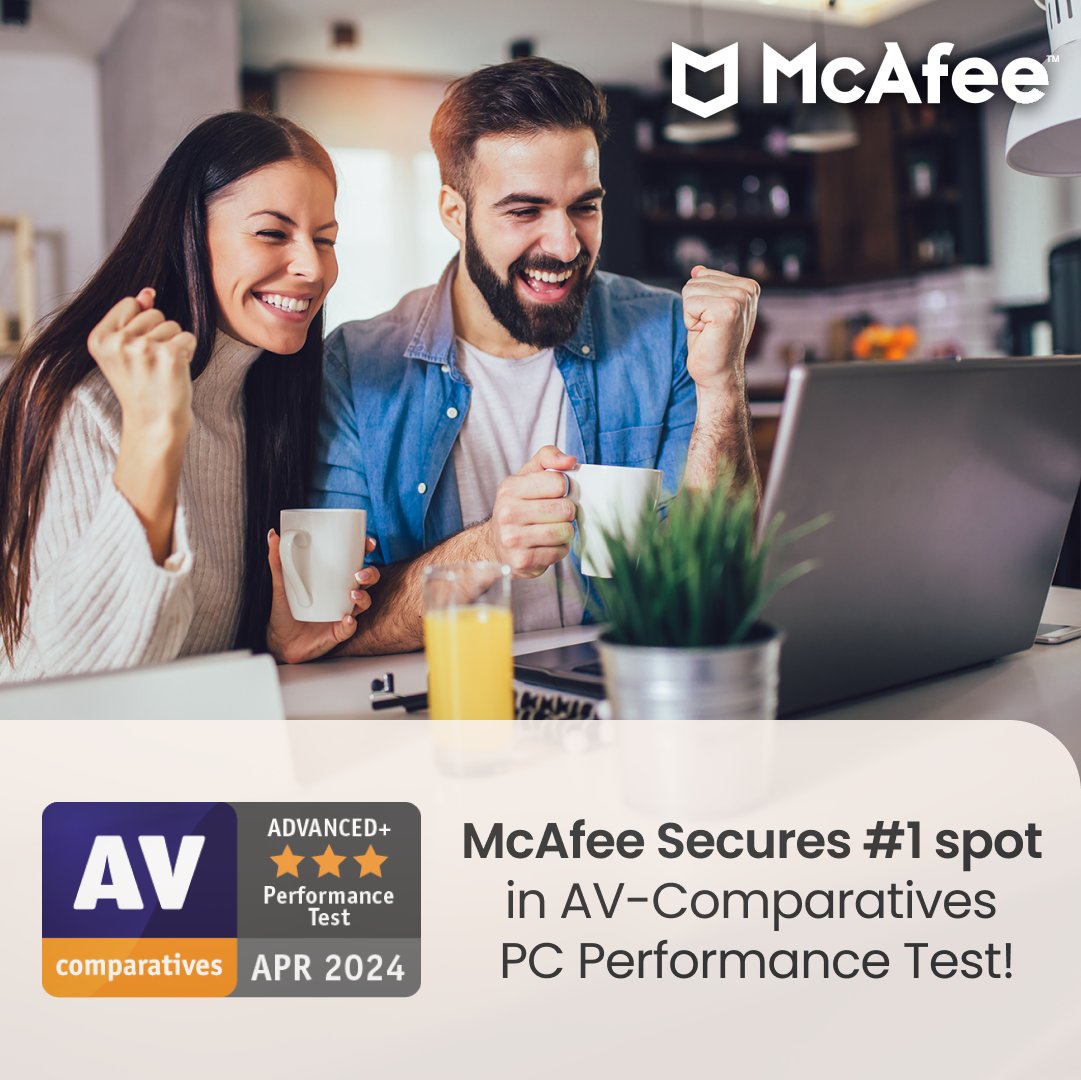 Ready to experience seamless PC performance? McAfee outshines competitors in the @AV_Comparatives PC Performance test!    

Learn why we’re the 🏆 #1 top choice for online protection: mcafee.ly/44sYdJS 

#PCPerformance #CyberSecurity #McAfee