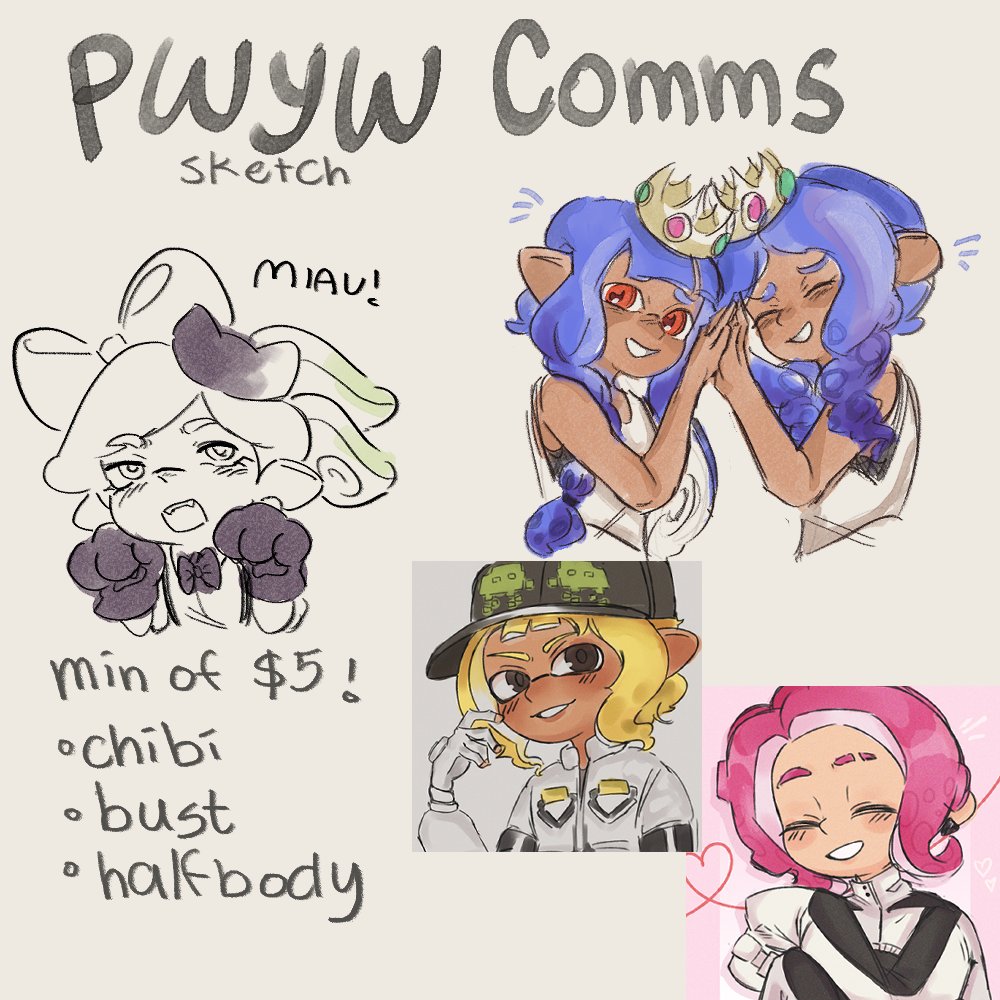 🫶 RT & LIKE PLEASE 🦖

hi guys :] again jshjdndj i need to pay back my hectic 800 usd school fees before i can graduate so ill be opening pwyw stuff !! I can do rendered too for a minimum of 10 ^^  extremely affordable is back on too 🦖🦖🔥🔥🔥

#splatoon #splatoonart