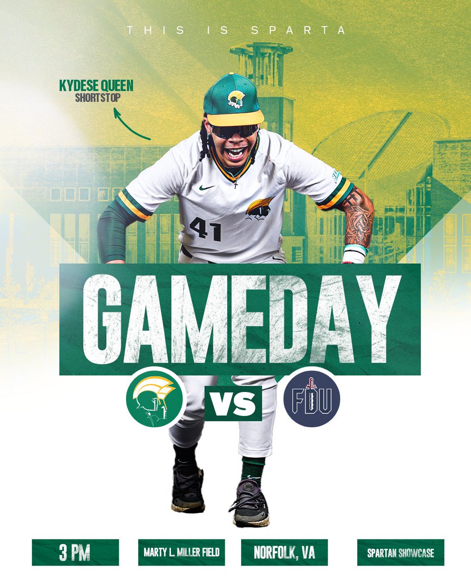 Post-graduation showdown! 🆚 FDU 🕒 3 PM 📍 Norfolk, Va. 🏟️ Marty L. Miller Field 📊 bit.ly/3wfSutz 📽️ Spartan Showcase | bit.ly/3HZDEu3 #GoldStandard🔰