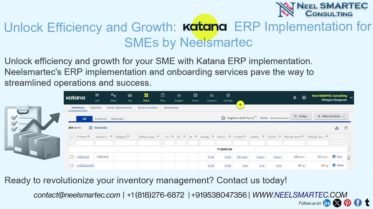 Transform your #inventory management with @Neelsmartec's expert consulting services on @Katana_MRP. Boost efficiency, reduce #costs, and streamline operations. Get in touch today! #ERP #Efficiency #Neelsmartec #ROI #ROV psref.katanamrp.com/uthayanelangov…