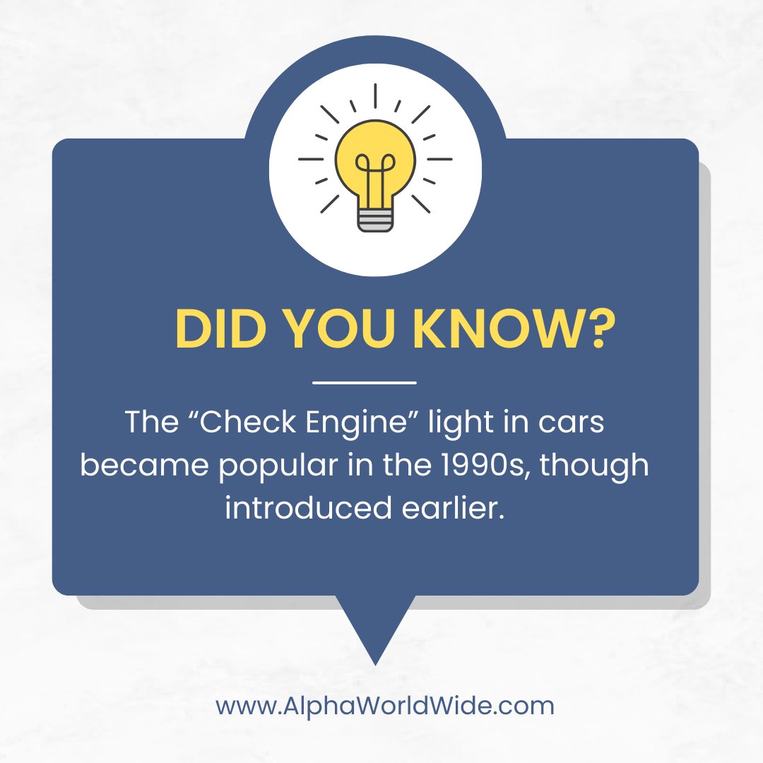 Shedding Light on Engines

The 'Check Engine' light's rise? Later than you'd guess.

#CarFacts #EngineMysteries #AlphaWorldWide #AlphaWW