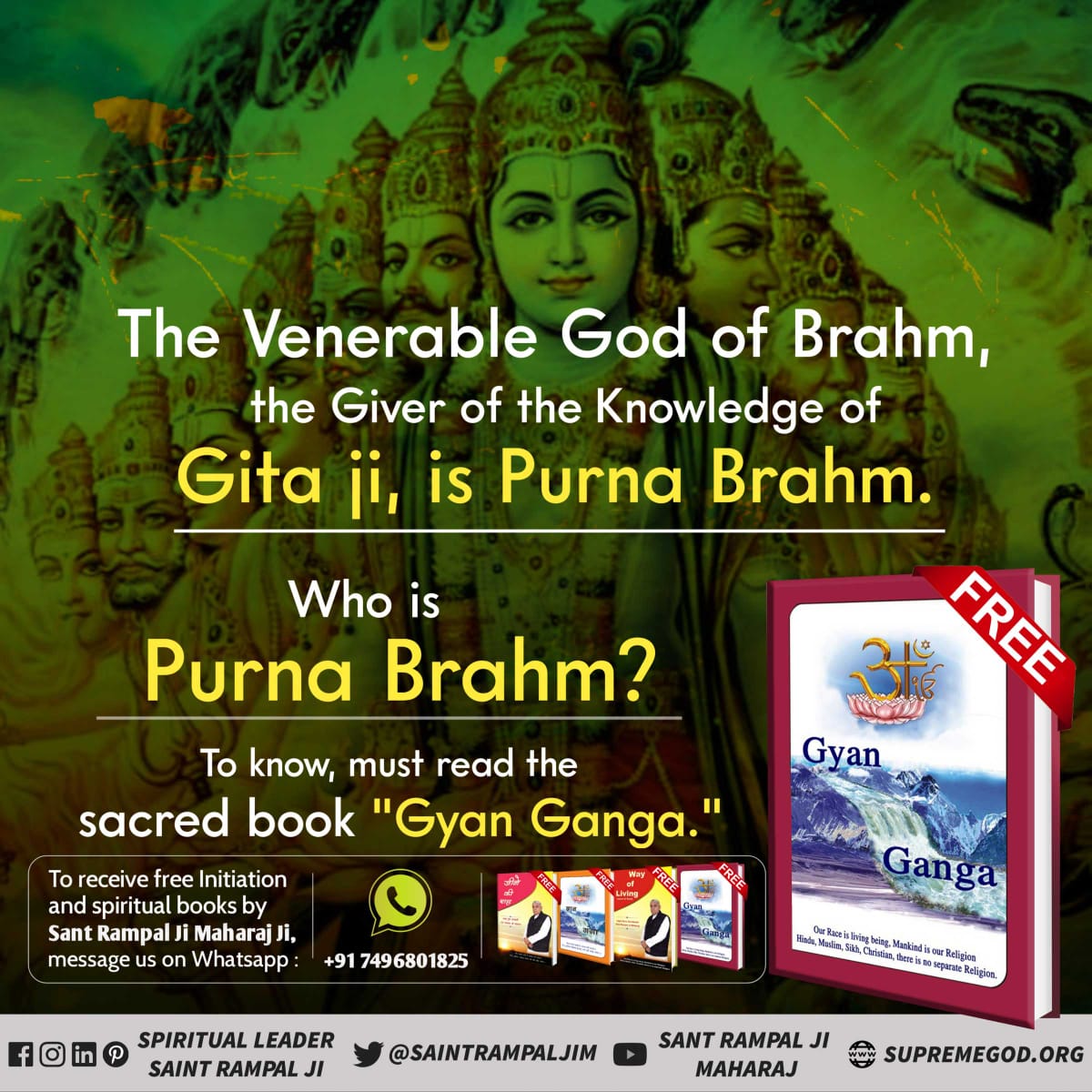 The Venerable God of Brahm, the Giver of the Knowledge of Gita ji, is Purna Brahm.
Who is Purna Brahm?
#GodMorningFriday
#ऐसे_सुख_देता_है_भगवान
To know, must read sacred book 'Gyan Ganga.'