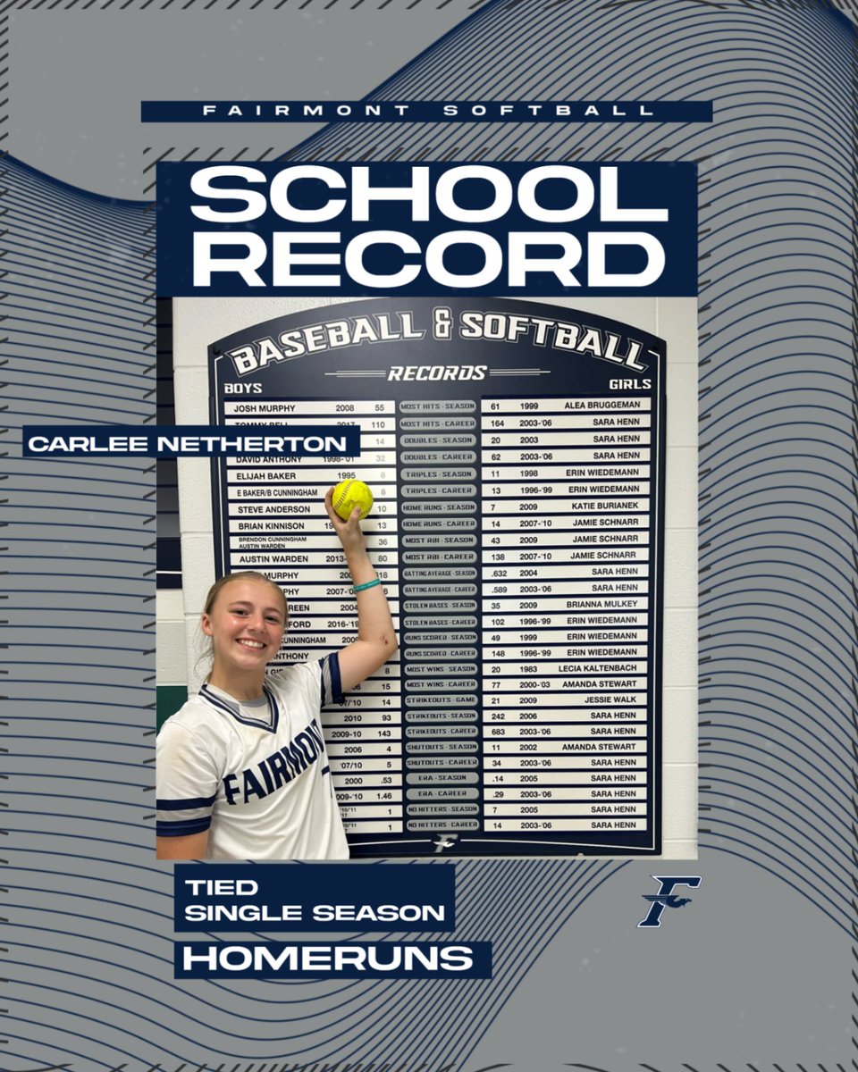 With her 7th homerun of the season, Freshman Carlee Netherton ties the single season record for homeruns previously set in 2009 by Katie Burianek!