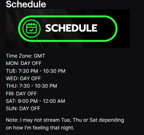 Stream schedule. (Timings in GMT)