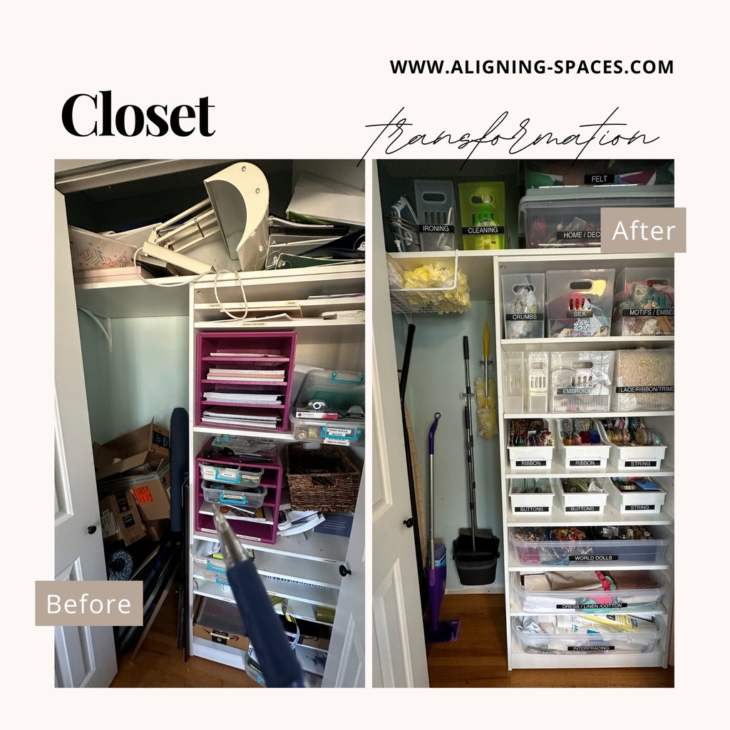 From clutter chaos to closet calmness! ✨ Just wrapped up a total closet transformation.  Say goodbye to the jumbled mess and hello to organized bliss! 🙌🏼💫 #aligningspaces#ClosetMakeover #TransformationThursday #OrganizedLife'
