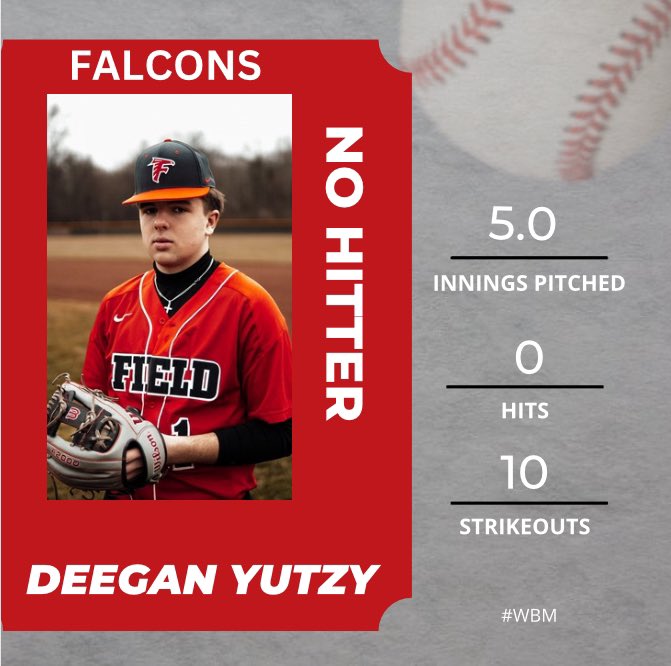 Congrats to Senior Pitcher @DeeganYutzy1 on throwing a 5 IP no-hitter tonight. Deegan struck out 10, walking 1. #WBM