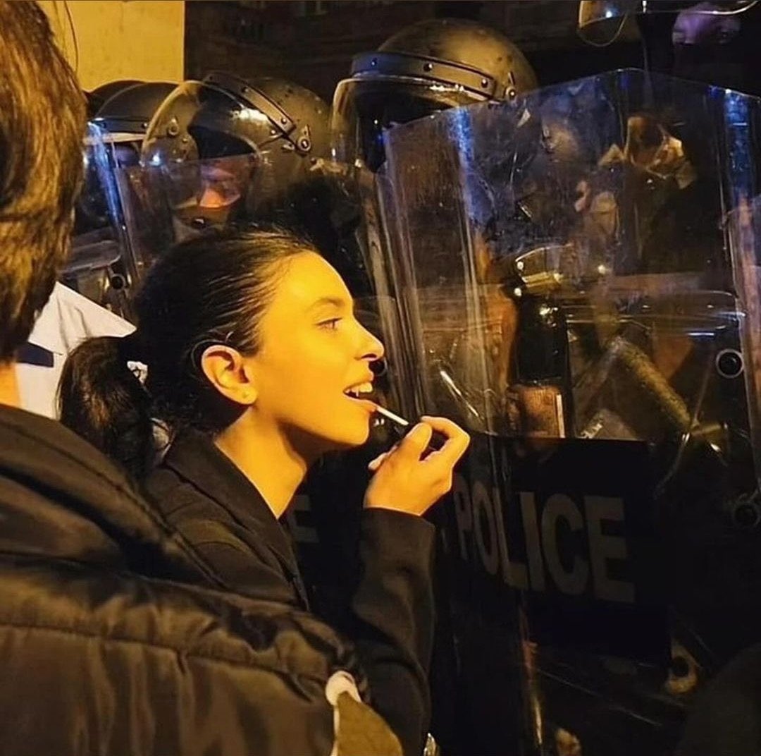 A woman at an anti-government protest in Tbilisi