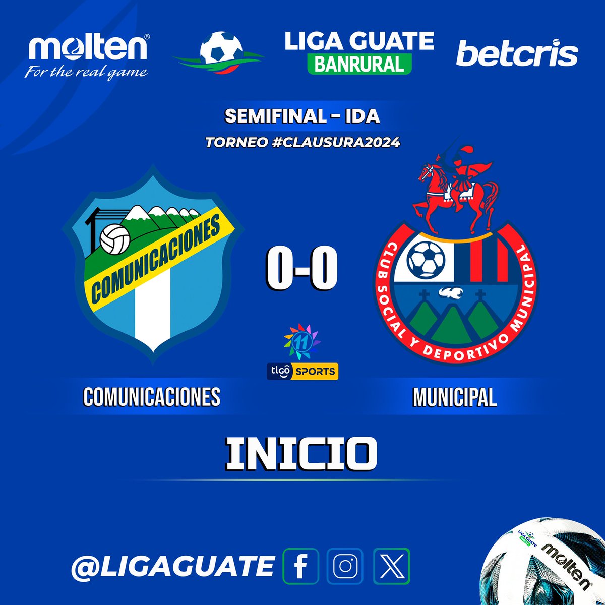 ⚽️ I INICIO 

Comunicaciones 0-0 Municipal 

🏆 #FaseFinalGT2024 
🆚 #ComunicacionesMunicipal