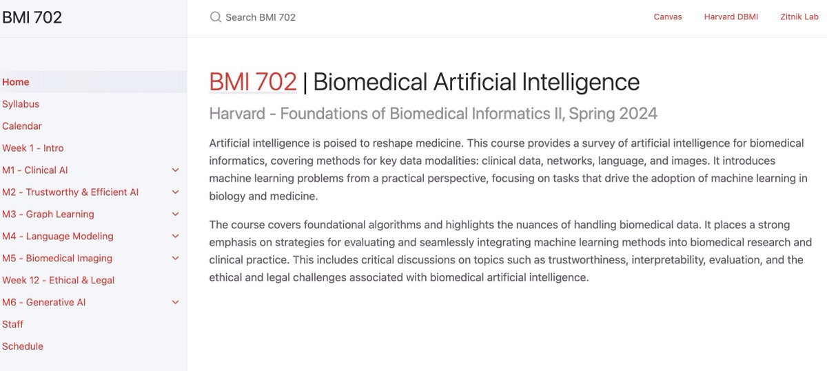 That's a wrap on this semester's @HarvardDBMI BMI702 Intro to #Biomedical #AI class! 🎓 Explore the syllabus and course materials, open to all: zitniklab.hms.harvard.edu/BMI702/ @harvardmed @harvard_data @KempnerInst