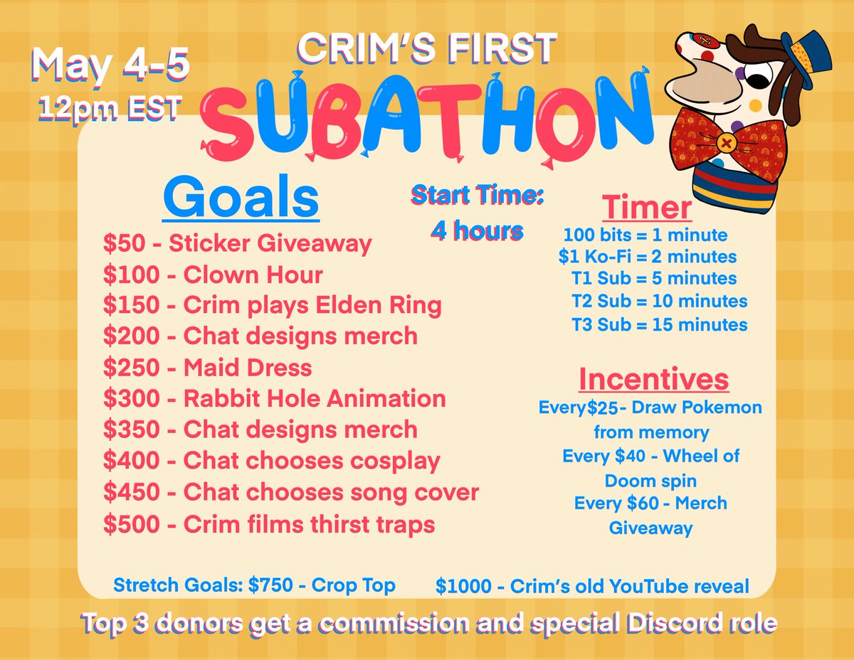 Subathon update! Added a few new goals and adjusted a few things :) will have another flyer and schedule out tomorrow! Y’all are in for a surprise!