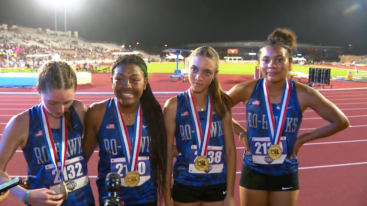 Congrats to the Randolph Girls 4x400 relay team!! They won the Gold Medal 🥇and set a new 3A state record in the process, finishing with a time of 3:50.19 (from L to R) Sophia Bendet, Jaela Smith, Ariella Millian and Taylor Nunez.