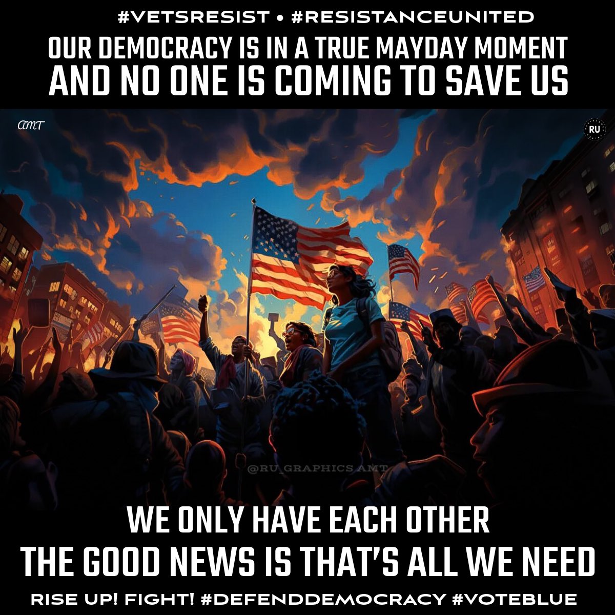 #ResistanceUnited Mere wks after 1/6 we saw the GOP wouldn’t 🛑 Trump Besides NY The judicial system especially SCOTUS has failed us So it’s on all freedom❤️ pro-democracy Americans to🗣️in 1 voice & say Not Here, Not Ever When We🗳️We Win Danger may loom but TOGETHER we’ll save🇺🇸