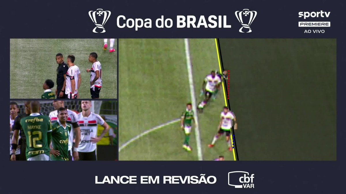 Erro absurdo do VAR na anulação do gol do Rony. Colocaram a linha no pé do jogador do Botafogo, uma vez que tinha que ser no ombro. Que lambança