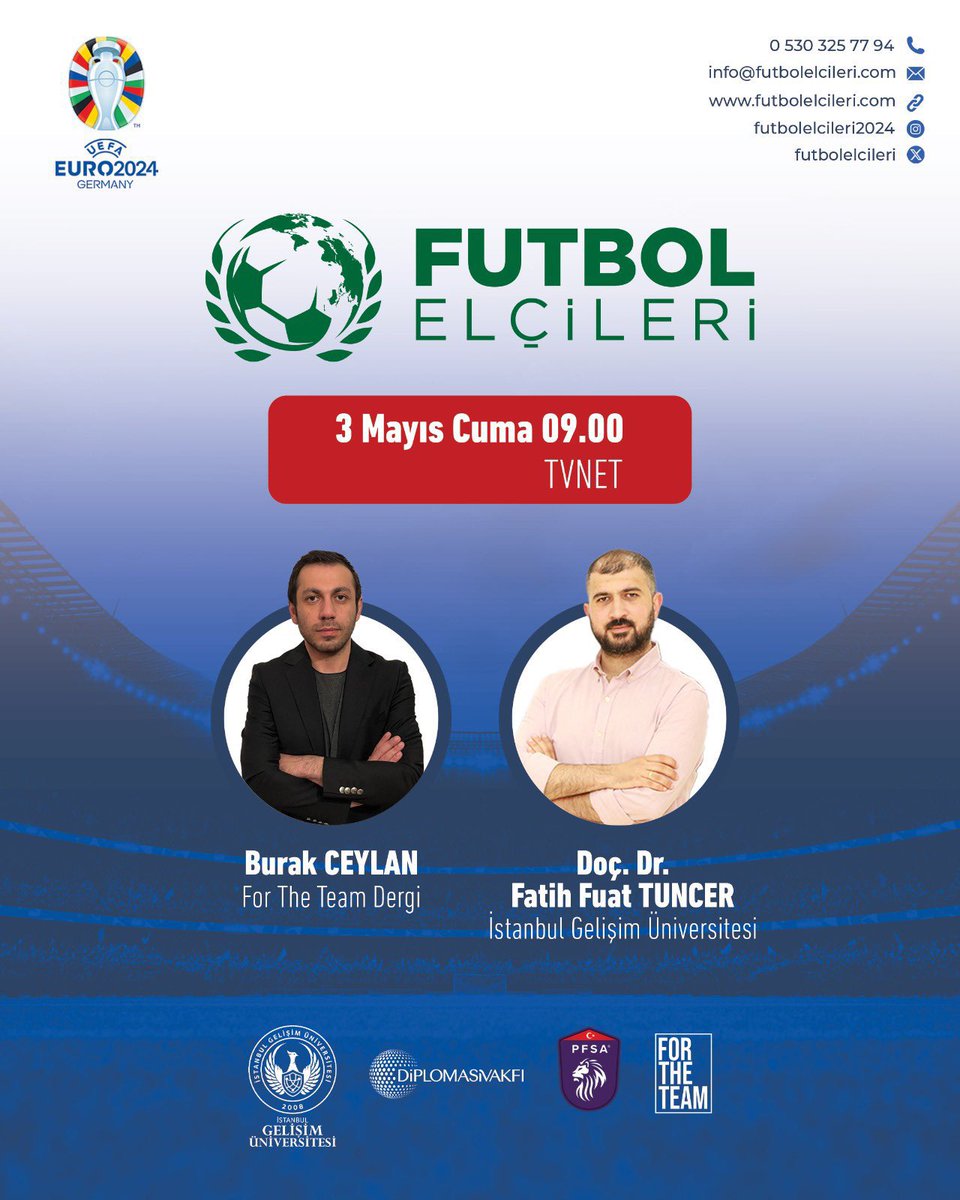 Sürekli Eğitim Merkezi Müdürü Doç. Dr. Fatih Fuat Tuncer (<a href="/FatihFuatTunce1/">Fatih Fuat Tuncer</a>) yarın sabah 09:00’da <a href="/ForTheTeamDergi/">For The Team</a>’den Burak Ceylan’la birlikte <a href="/tvnet/">TVNET</a> ekranlarına konuk olacak.