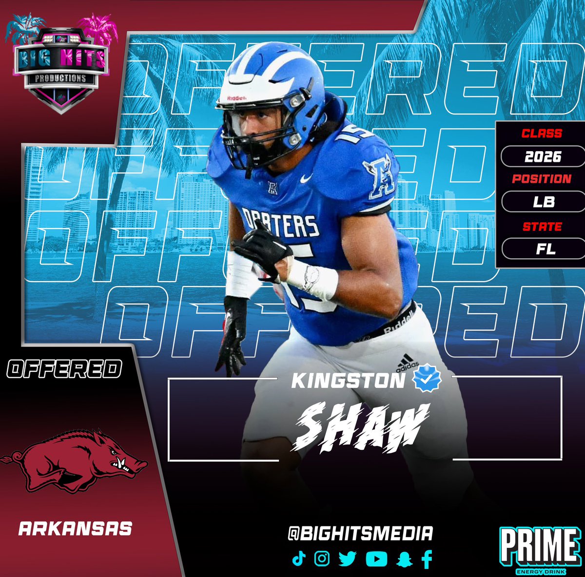 Offer alert @KingstonShaw15 receives offer from @RazorbackFB - - @FlaHSFootball @CenFLAPreps @fbscout_florida @larryblustein @DanLaForestFB @jd_rodriguez__ @cityhopedealer @H2_Recruiting @RealNews102